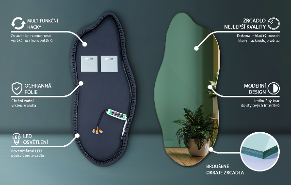 Nietypowe lustro z podświetleniem LED 35x80 cm