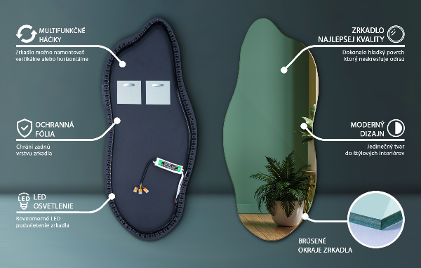 Nietypowe lustro z podświetleniem LED 35x80 cm