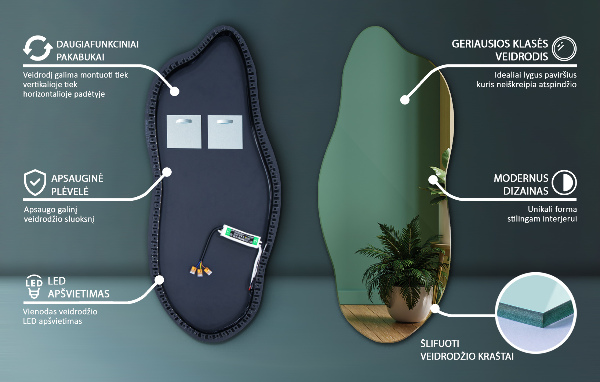 Nietypowe lustro z podświetleniem LED 35x80 cm