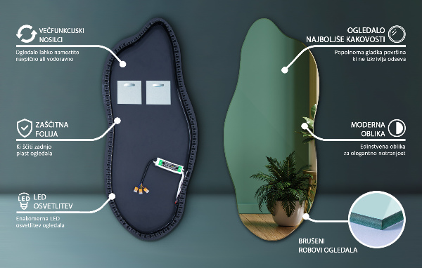 Nietypowe lustro z podświetleniem LED 40x90 cm