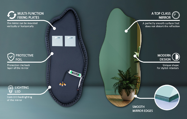 Nietypowe lustro z podświetleniem LED 45x100 cm