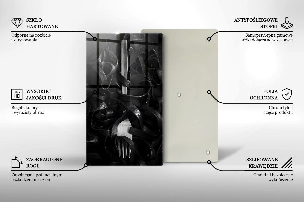 Deska kuchenna Czarny makaron i widelec