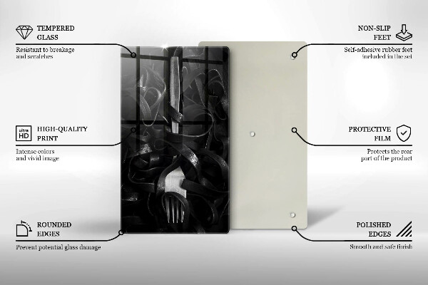 Deska kuchenna Czarny makaron i widelec