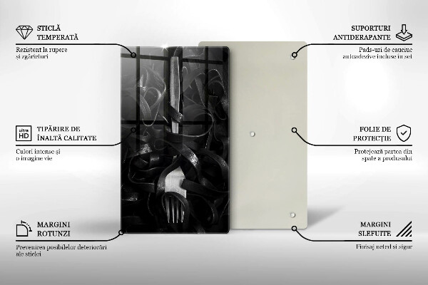 Deska kuchenna Czarny makaron i widelec