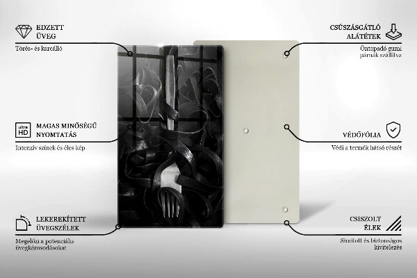 Deska kuchenna Czarny makaron i widelec