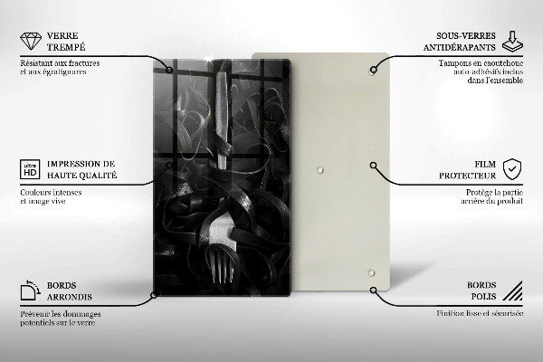 Deska kuchenna Czarny makaron i widelec