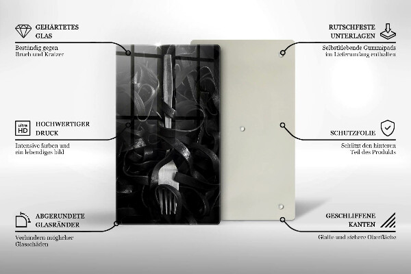 Deska kuchenna Czarny makaron i widelec