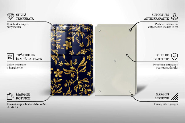 Deska do krojenia Złoty motyw kwiatów