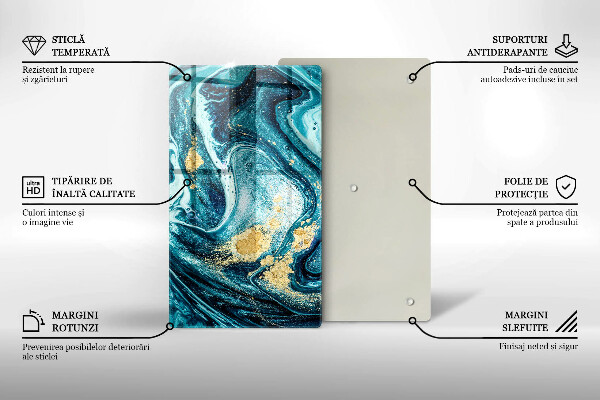 Deska kuchenna szklana Błękitna abstrakcja złoto