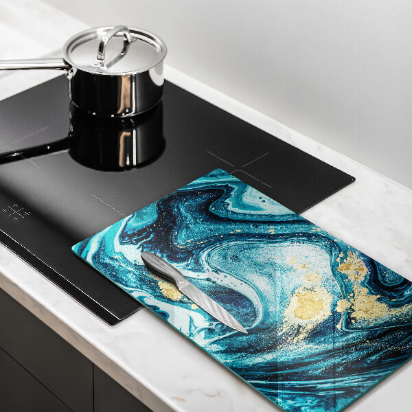 Deska kuchenna szklana Błękitna abstrakcja złoto