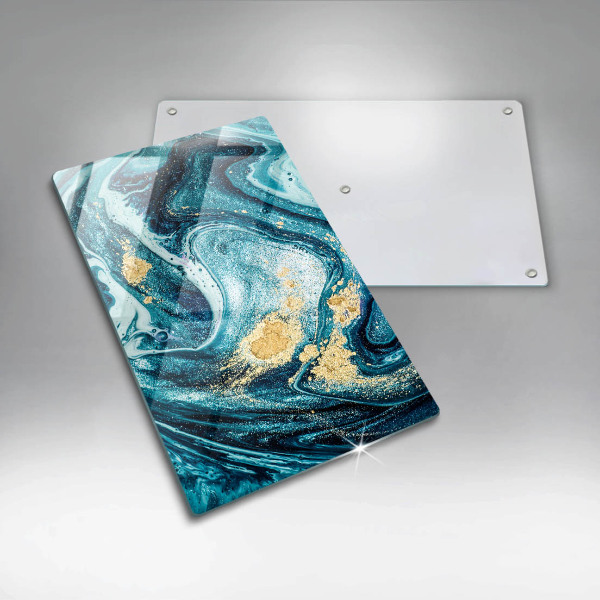 Deska kuchenna szklana Błękitna abstrakcja złoto