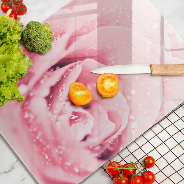 Deska kuchenna szklana Krople rosy i kwiat róży