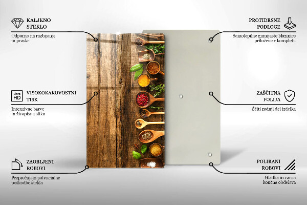 Deska kuchenna szklana Drewniane łyżki przyprawy