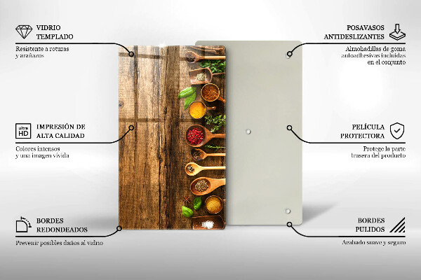 Deska kuchenna szklana Drewniane łyżki przyprawy