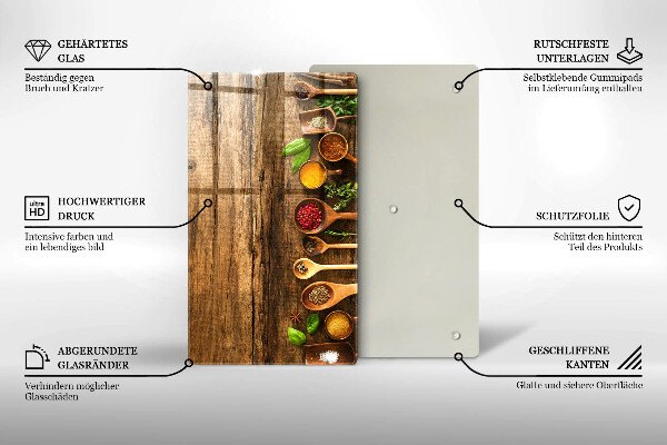 Deska kuchenna szklana Drewniane łyżki przyprawy