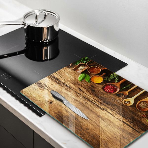 Deska kuchenna szklana Drewniane łyżki przyprawy