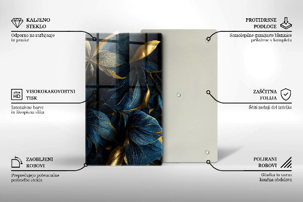 Deska kuchenna szklana Ozdobne liście ze złotem