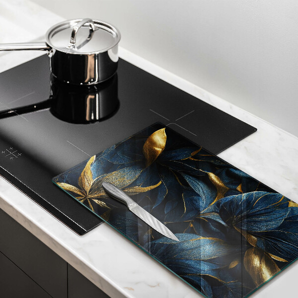 Deska kuchenna szklana Ozdobne liście ze złotem