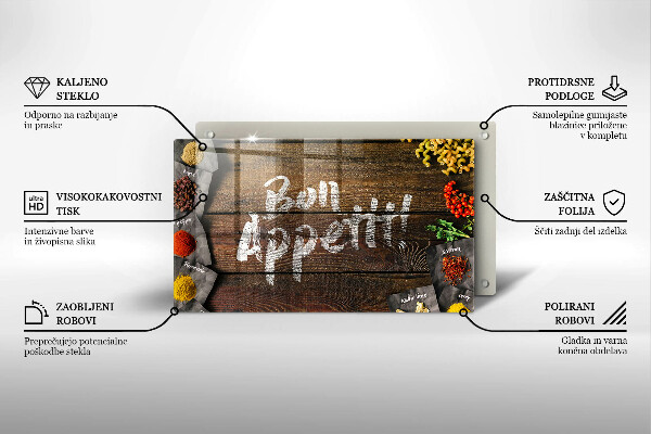Szklana deska do krojenia Deski napis Bon Appetit