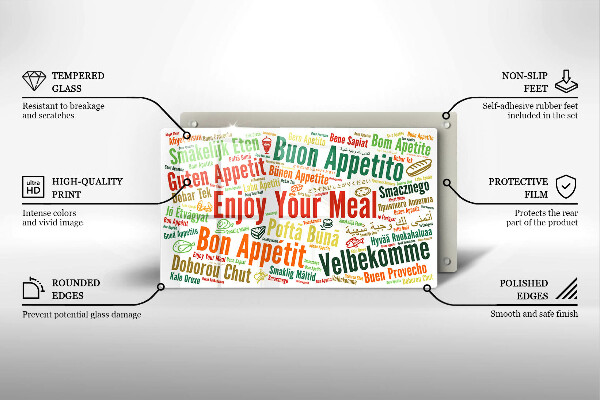 Szklana deska do krojenia Napisy Smacznego języki