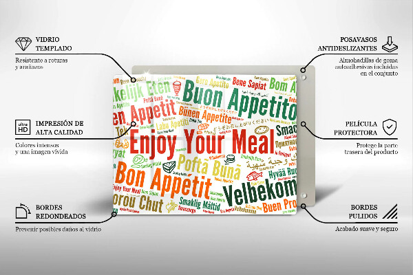 Szklana deska do krojenia Napisy Smacznego języki