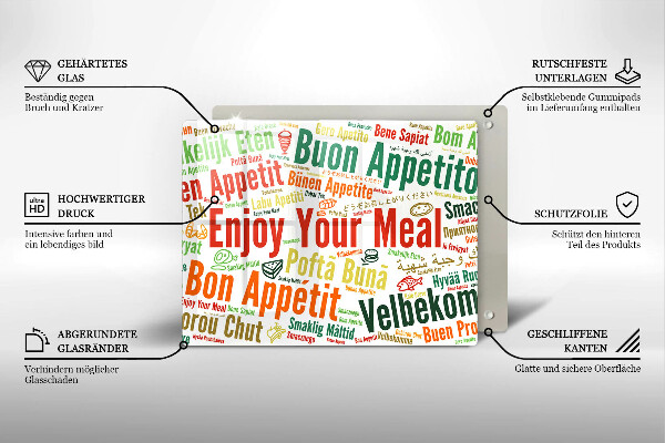 Szklana deska do krojenia Napisy Smacznego języki