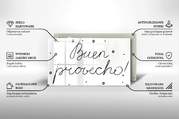 Szklana deska do krojenia Napis Buen provecho!