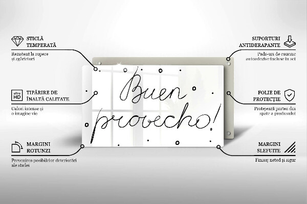 Szklana deska do krojenia Napis Buen provecho!