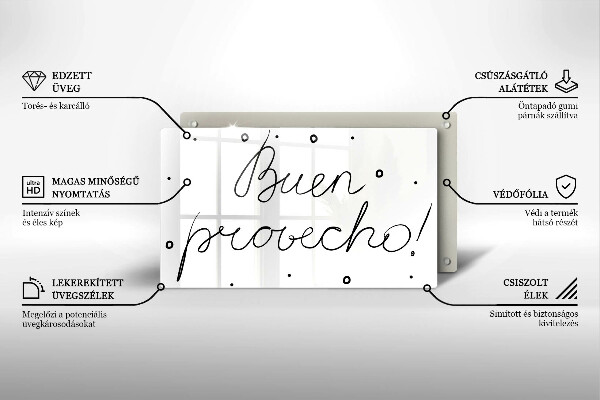 Szklana deska do krojenia Napis Buen provecho!