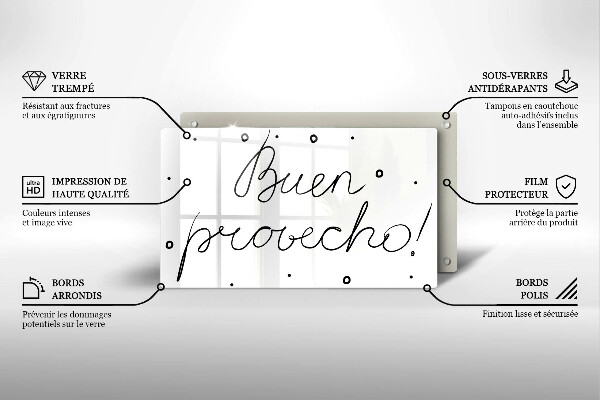 Szklana deska do krojenia Napis Buen provecho!