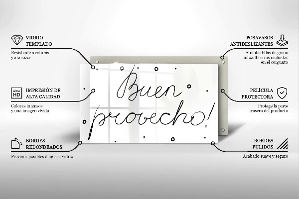 Szklana deska do krojenia Napis Buen provecho!
