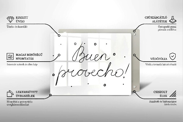 Szklana deska do krojenia Napis Buen provecho!