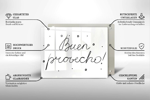 Szklana deska do krojenia Napis Buen provecho!