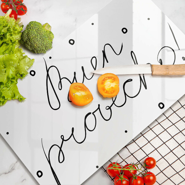 Szklana deska do krojenia Napis Buen provecho!