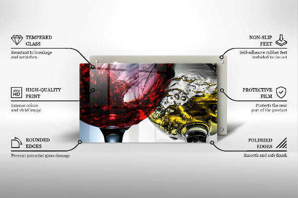 Szklana deska do krojenia Kieliszki wina