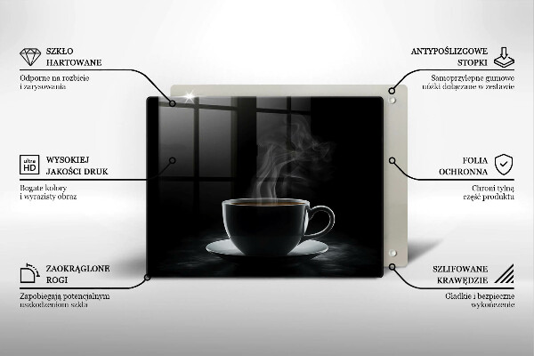 Szklana deska do krojenia Gorąca filiżanka kawy