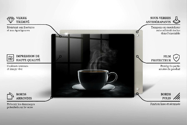 Szklana deska do krojenia Gorąca filiżanka kawy