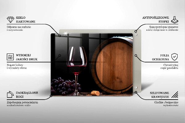 Szklana deska do krojenia Beczka wina kieliszek