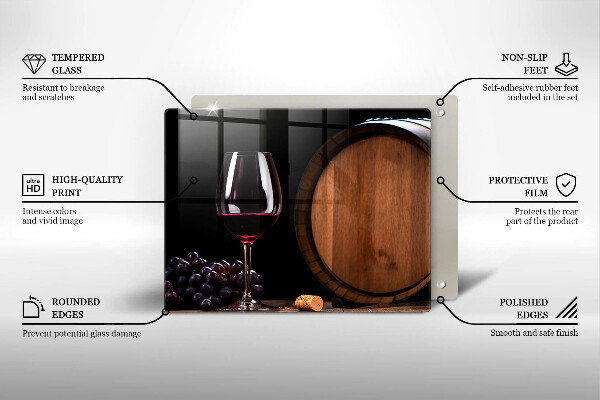 Szklana deska do krojenia Beczka wina kieliszek