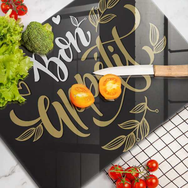 Szklana deska do krojenia Napis Bon Appetit
