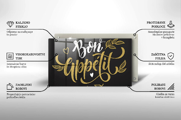 Szklana deska do krojenia Napis Bon Appetit