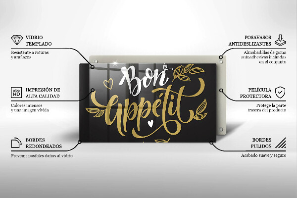 Szklana deska do krojenia Napis Bon Appetit