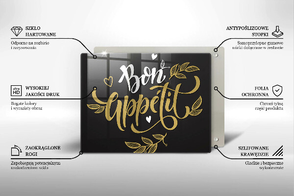 Szklana deska do krojenia Napis Bon Appetit