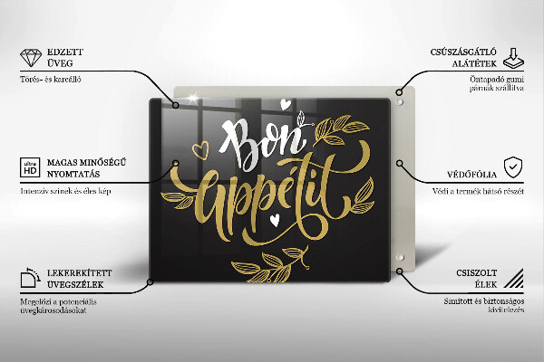 Szklana deska do krojenia Napis Bon Appetit