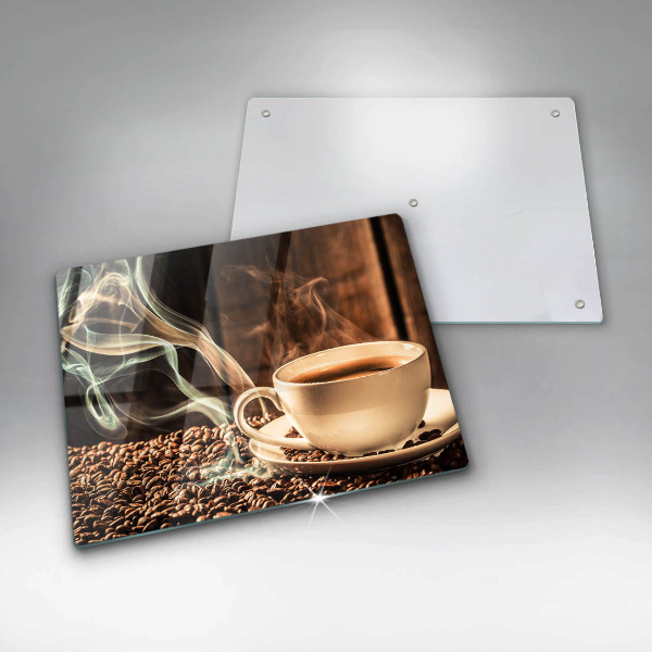 Szklana deska do krojenia Filiżanka i ziarna kawy