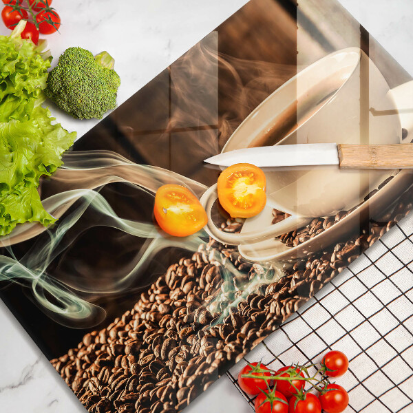 Szklana deska do krojenia Filiżanka i ziarna kawy