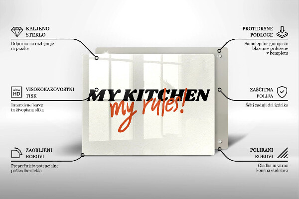 Szklana deska do krojenia Napis My kitchen my rules