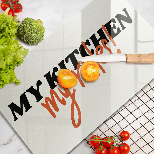 Szklana deska do krojenia Napis My kitchen my rules