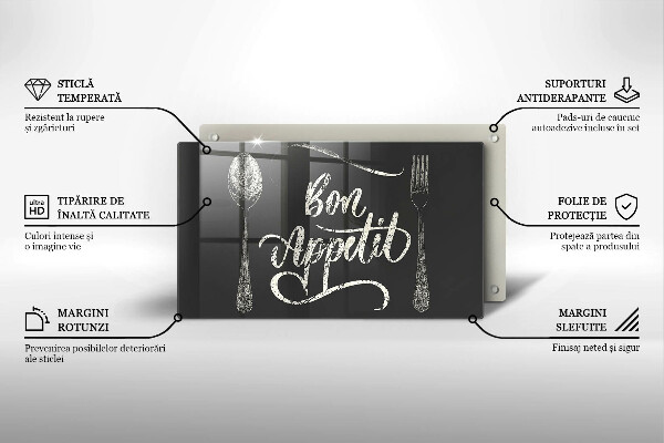 Szklana deska do krojenia Napis Bon Appetit