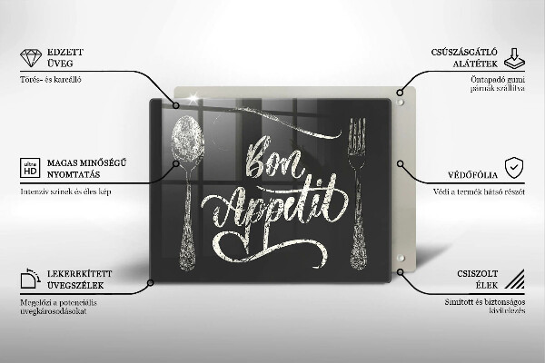 Szklana deska do krojenia Napis Bon Appetit